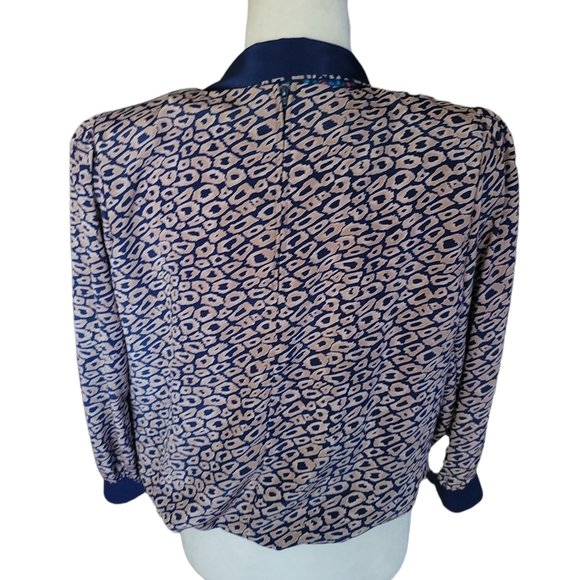 Vintage jo Hanna York by Joan davis animal print top with scarf shoulder pads 14 - Picture 3 of 7